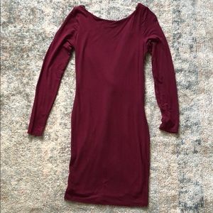 Burgundy Long Sleeve Bodycon Dress